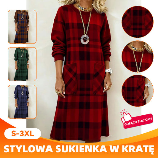 【50% sleva】【S-3XL】Dámské kostkované šaty s dlouhým rukávem na podzim a zimu, jedinečný střih