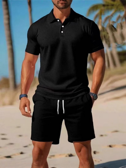 【S~3XL】Męski komplet składający się z koszuli z krótkim rękawem i spodenek, idealny na nieformalne wakacje.
