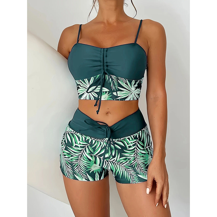 🏊‍👙【Reducere de 50%】【40-100kg】🌴 Costum de baie din două piese, tip boxer cu talie înaltă, cu imprimeu, cu cusături uni, mărime mare, imprimat