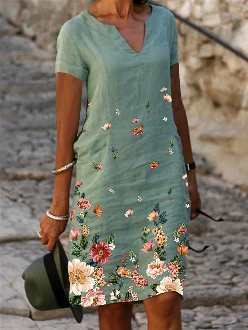 【S-3XL】🌺🦋Rochie cu mânecă scurtă și decolteu în V 2025 cu model cu flori și fluturi