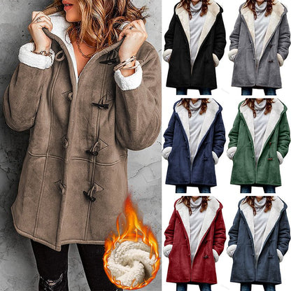 🥼🔥【Ограничена оферта 50%】💖[S-5XL] Ново модно топло дамско яке с качулка и велурена и вълнена подплата за 2025 г.