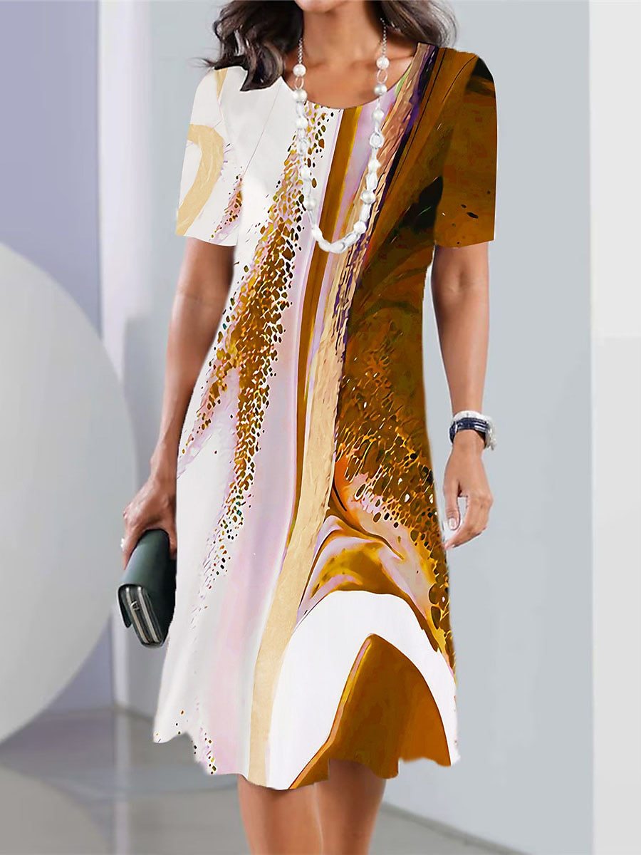 🔥【30% REDUCERE】【XS-5XL】🍂🍂Rochie midi nouă de primăvară și vară cu imprimeu, decolteu rotund și mânecă lungă