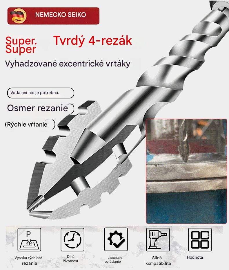 🥇【3+4+5+6+8+10+12+14+16 mm】Excentrický vrták 7. generácie vyrobený zo super tvrdej volfrámovej ocele so zúbkovanou hranou