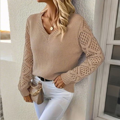 🌷Popust -48%🔥 Nov pulover z V-izrezom in odprtim vzorcem - Eleganca v vsaki podrobnosti! Vsestranski in moden! ✨