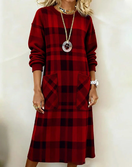 【50% sleva】【S-3XL】Dámské kostkované šaty s dlouhým rukávem na podzim a zimu, jedinečný střih