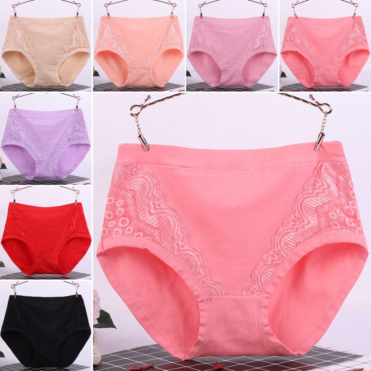 【7 kusů】【115 kg】 Dámské spodní prádlo s vysokým pasem z čisté bavlny