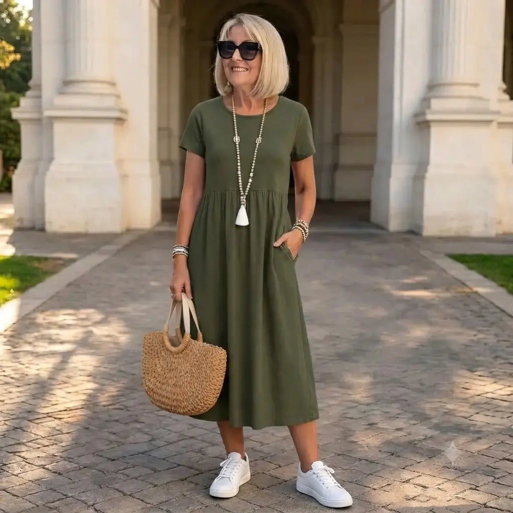😍【Oferta ograniczona czasowo】👗【S-5XL】Damska sukienka z bawełny i lnu z 2026 roku z okrągłym dekoltem i wygodnym krojem