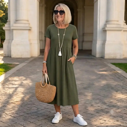 😍【Oferta ograniczona czasowo】👗【S-5XL】Damska sukienka z bawełny i lnu z 2026 roku z okrągłym dekoltem i wygodnym krojem