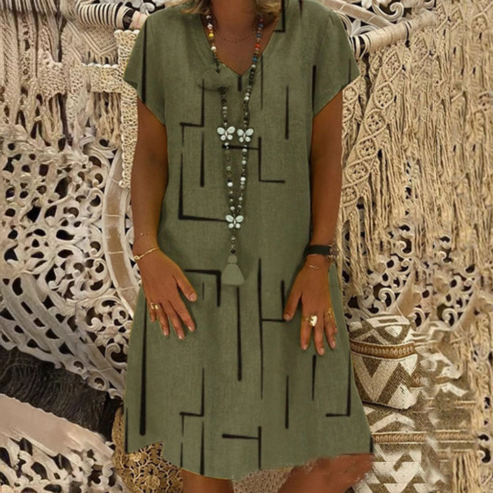 🛍️👗【S-5XL】Модерна памучна рокля с V-образно деколте