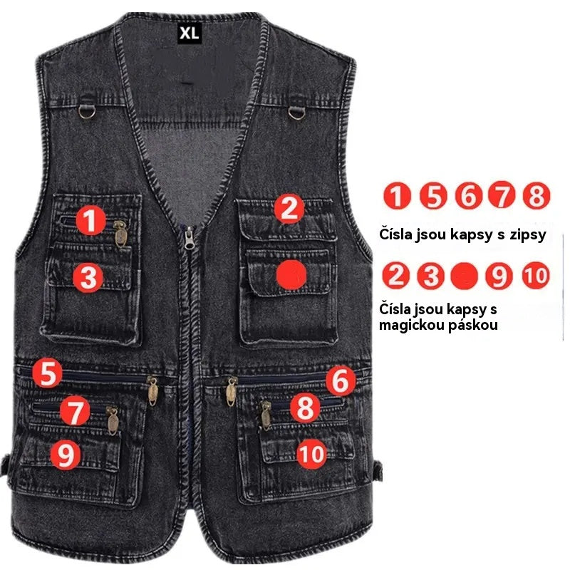 🔥【XL-7XL】Pánská džínová vesta s více kapsami, rok výroby 2025