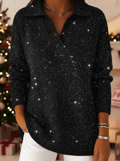 🔥 TOP PRODUKT – ZĽAVA 50 % 🔥【S-5XL】Dámsky pletený sveter s výstrihom do V a motívom hviezdnej oblohy – moderný, elegantný a snový