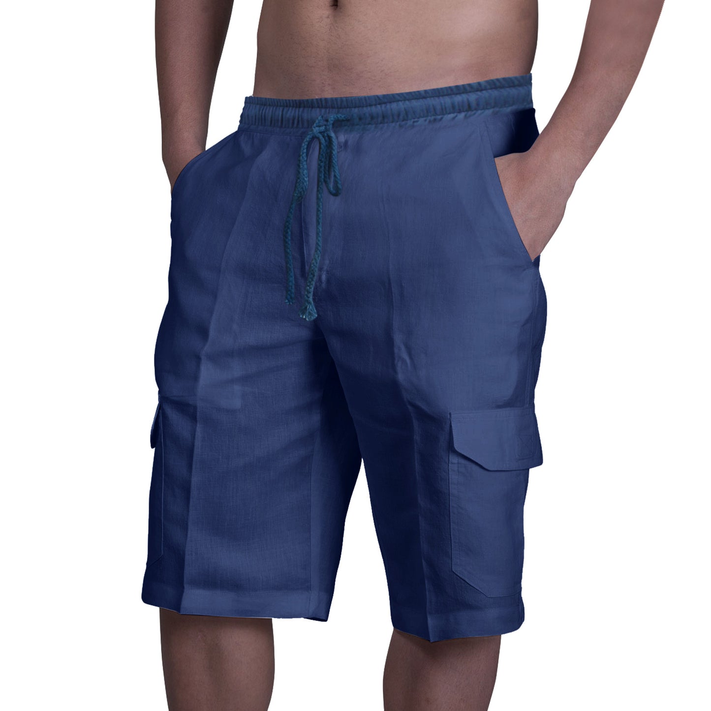 👖⛵【50% popusta🔥】【50-100kg】😍2025 nove muške kratke lanene kargo hlače velike veličine, muške kratke hlače s uzicom za plažu s višestrukim džepovima