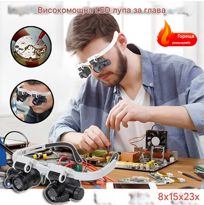 🔍Лупа с окуляри 8x, 15x и 23x с LED осветление. Подходяща за механични инструменти, ремонт на часовници, гравиране и оценка на антикварни бижута.