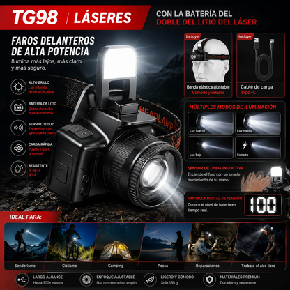 💡Potente linterna frontal de inducción para uso doméstico, uso al aire libre, zoom, largo alcance, recargable, larga duración, caminata nocturna, aventura, pesca nocturna✅️Pago contra entrega