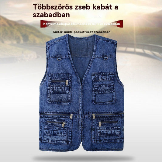 🔥【XL-7XL】2025 Férfi Több Zsebes Farmer Mellény