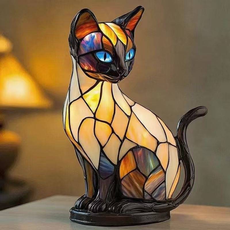 🐱Lampa stołowa w kształcie kota, retro lampka nocna wykonana z kolorowej żywicy, z motywem kota