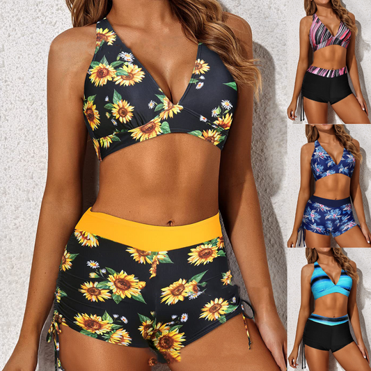 🏖️🧚‍♀️【Nov poletni stil - 50 % popust🔥】【S-2XL】😍 Ženske dvodelne kopalke z globokim V-izrezom, bikini, plus velikosti, visok pas, boksarice, 12 barv