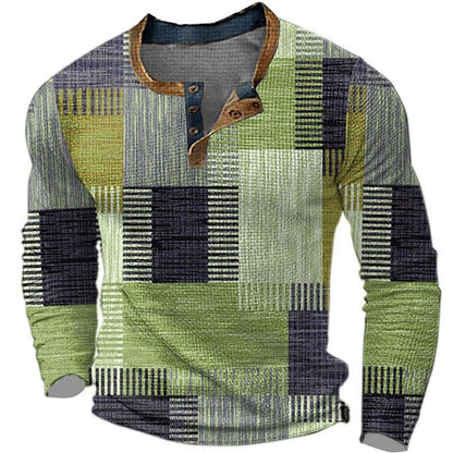 🌴【S-4XL】👔 Nowa kolekcja męskich koszul z nadrukiem, z długim rękawem, w luźnym stylu Henry, dostępna w wielu kolorach