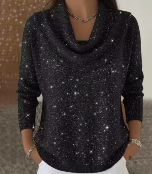 💥【50% zľava】💥【S-5XL】Nový ležérny trblietavý pletený top s dlhým rukávom a hviezdnou oblohou