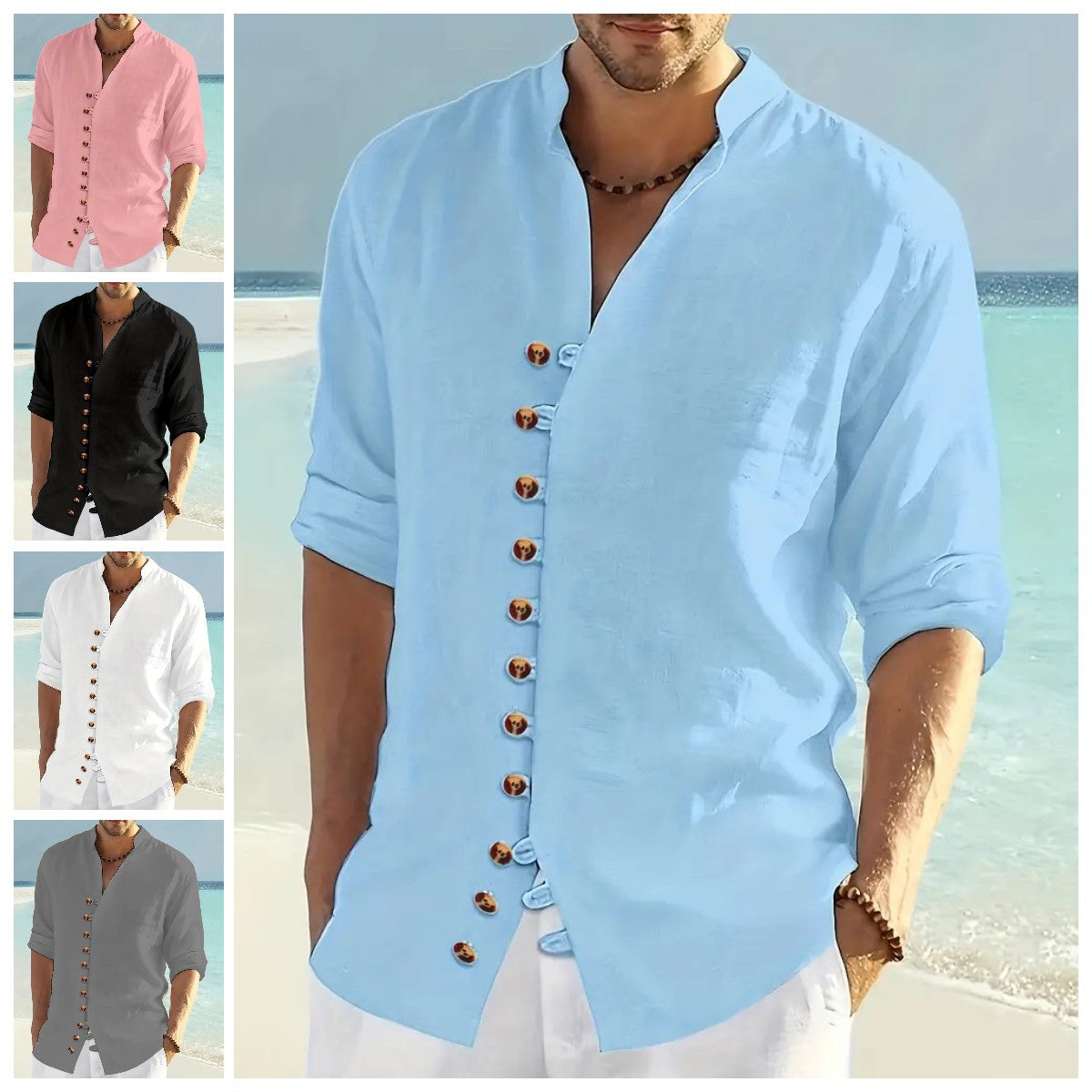 👔50% de descuento🔥 Camisa de verano de manga larga para hombre, confeccionada en lino y algodón ✅️Pago contra entrega