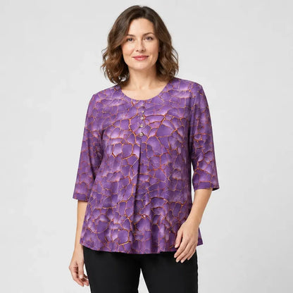 🛍️ Letnia kolekcja dla kobiet w dużych rozmiarach 2026: Luźny top z nadrukiem i elastyczną talią 💐 Ukrywa mały brzuszek, elegancki design | 3 kolory, rozmiary XL-8XL (50-120 kg)