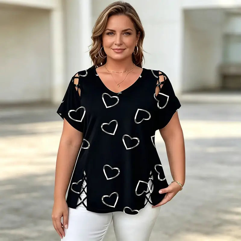 👚【S-5XL】Módne tričko s výstrihom do V a výstrihom v tvare srdca