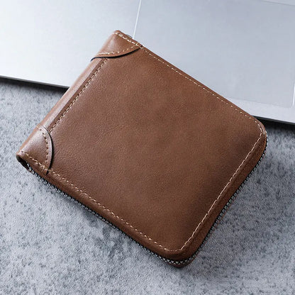 ✨🎁Portfel męski w stylu retro ze sztucznej skóry z zamkiem błyskawicznym, miejscem na karty i składaną portmonetką.