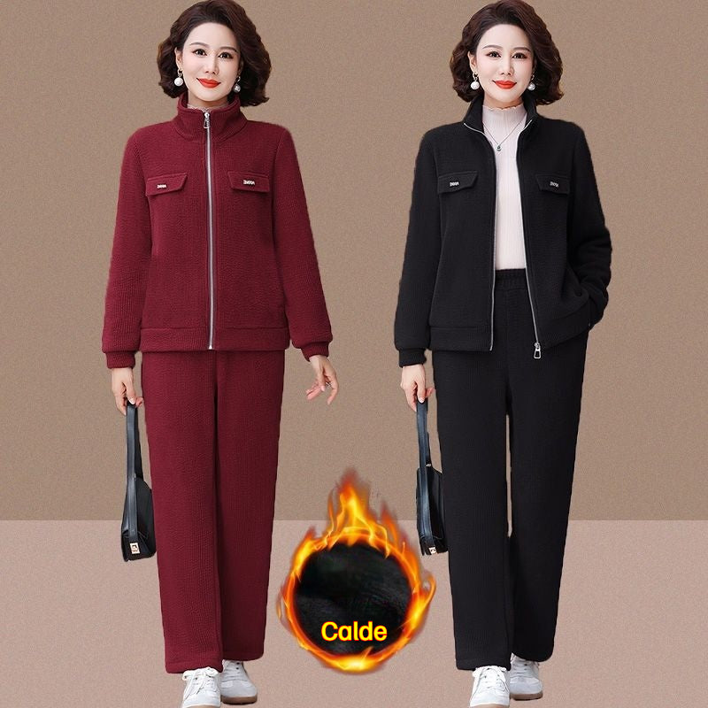【50% отстъпка】【M-4XL】Дамски ежедневен плюшен и дебел костюм (сако + панталон)