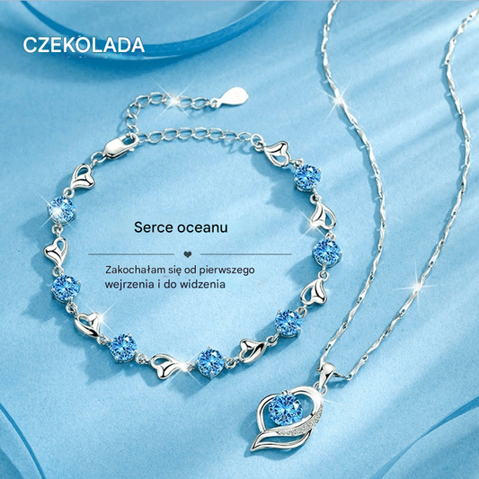 ✨💎💎【50% zniżki】Zestaw bransoletki i naszyjnika ze srebra próby 925 „Serce oceanu”