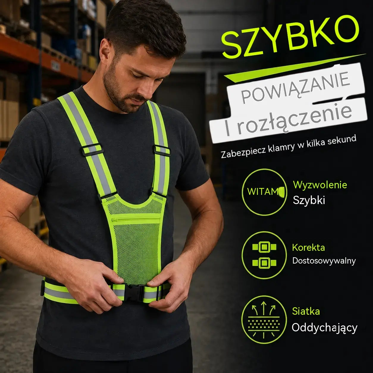 【🔥2 sztuki】Kamizelka odblaskowa o wysokiej widoczności, regulowana, z kieszeniami, bezpieczne wyposażenie do biegania.