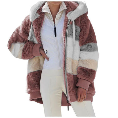 ✨❄️【50% zniżki】[S-5XL] 2025 Nowa damska kurtka w paski z grubego pluszu na jesień i zimę w kontrastowym kolorze