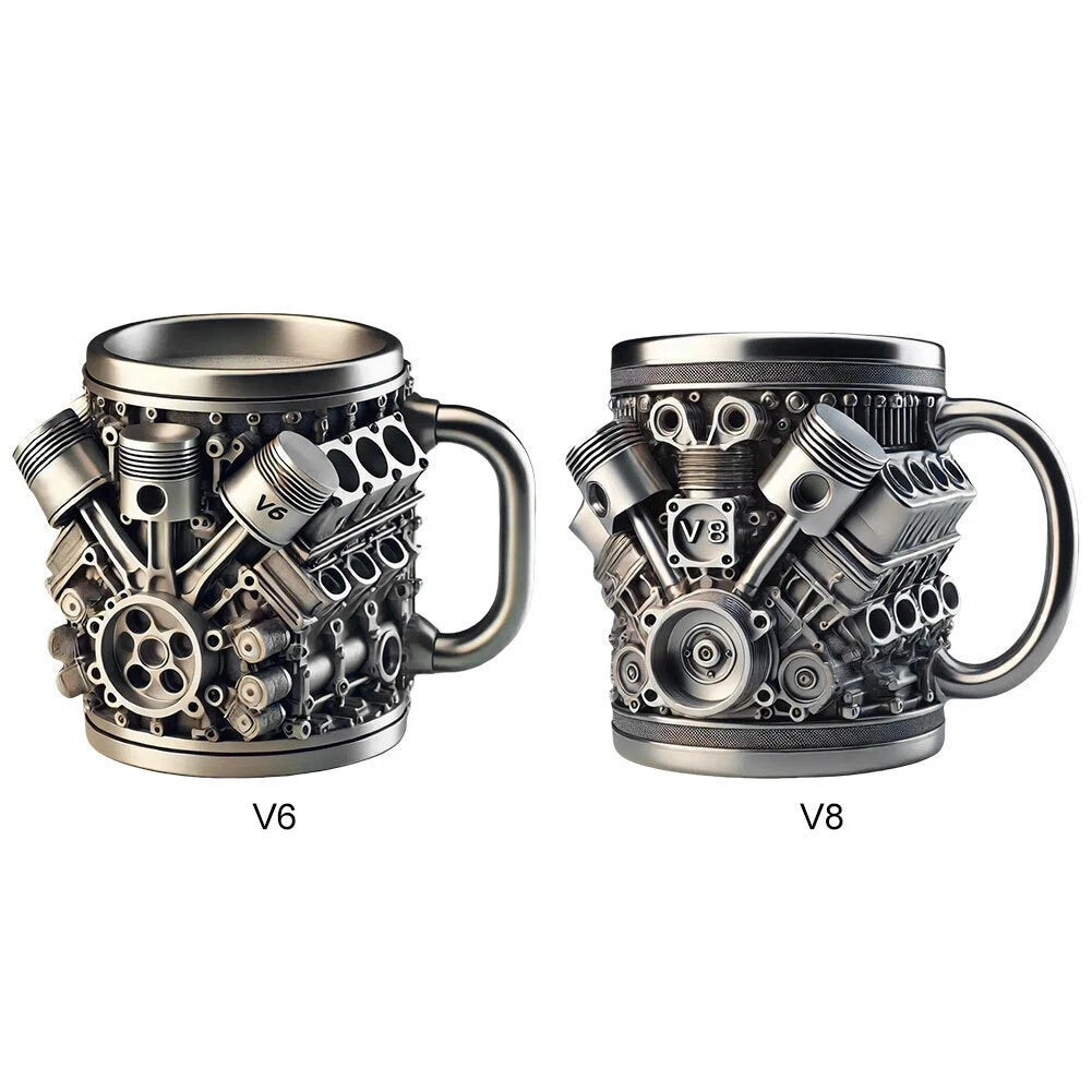 🎁☕ Šalica za kavu od nehrđajućeg čelika Creative Engine V6V8, mehanički dizajn