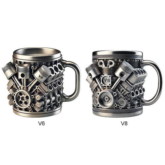 🎁☕【Kupte jeden, druhý zdarma】Kreativní hrnek na kávu z nerezové oceli Motor V6V8