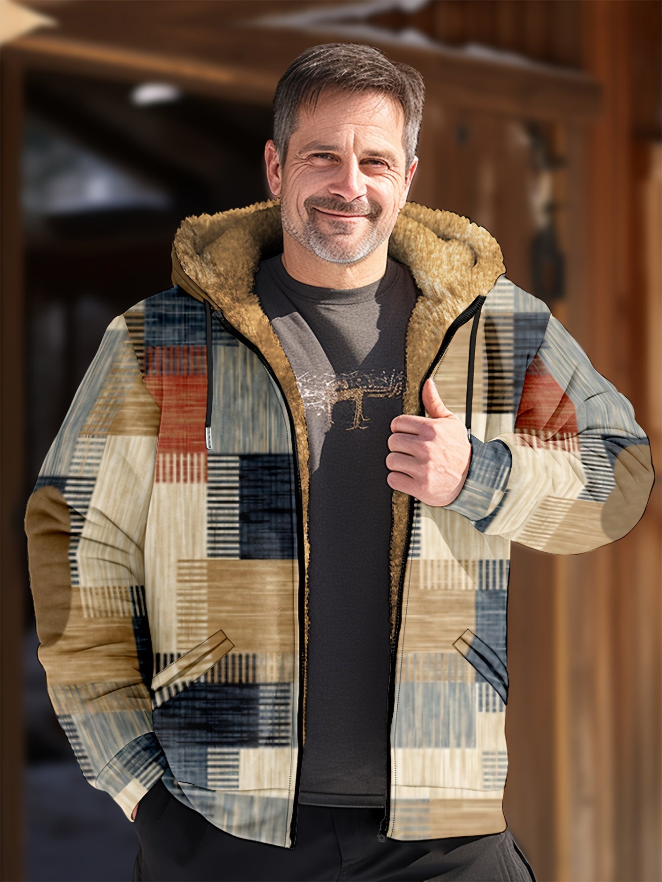 ✨👔【Platba při dodání】【S-4XL】Pánská podzimní/zimní silná sametová bunda s teplou vlněnou čepicí