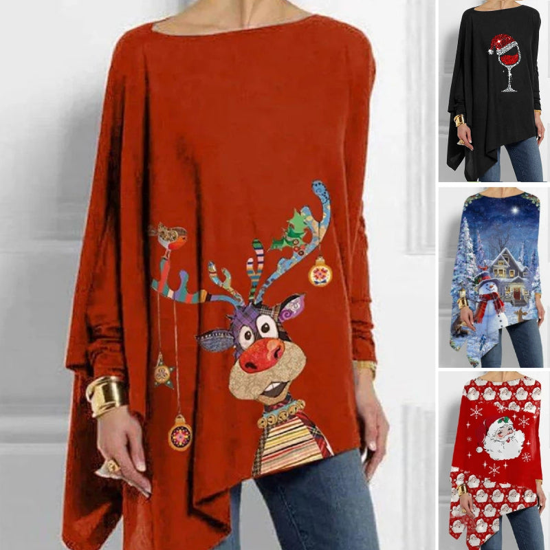 ❄️🎅【S-5XL】Nové podzimní a zimní dámské volné topy s retro potiskem pro rok 2025