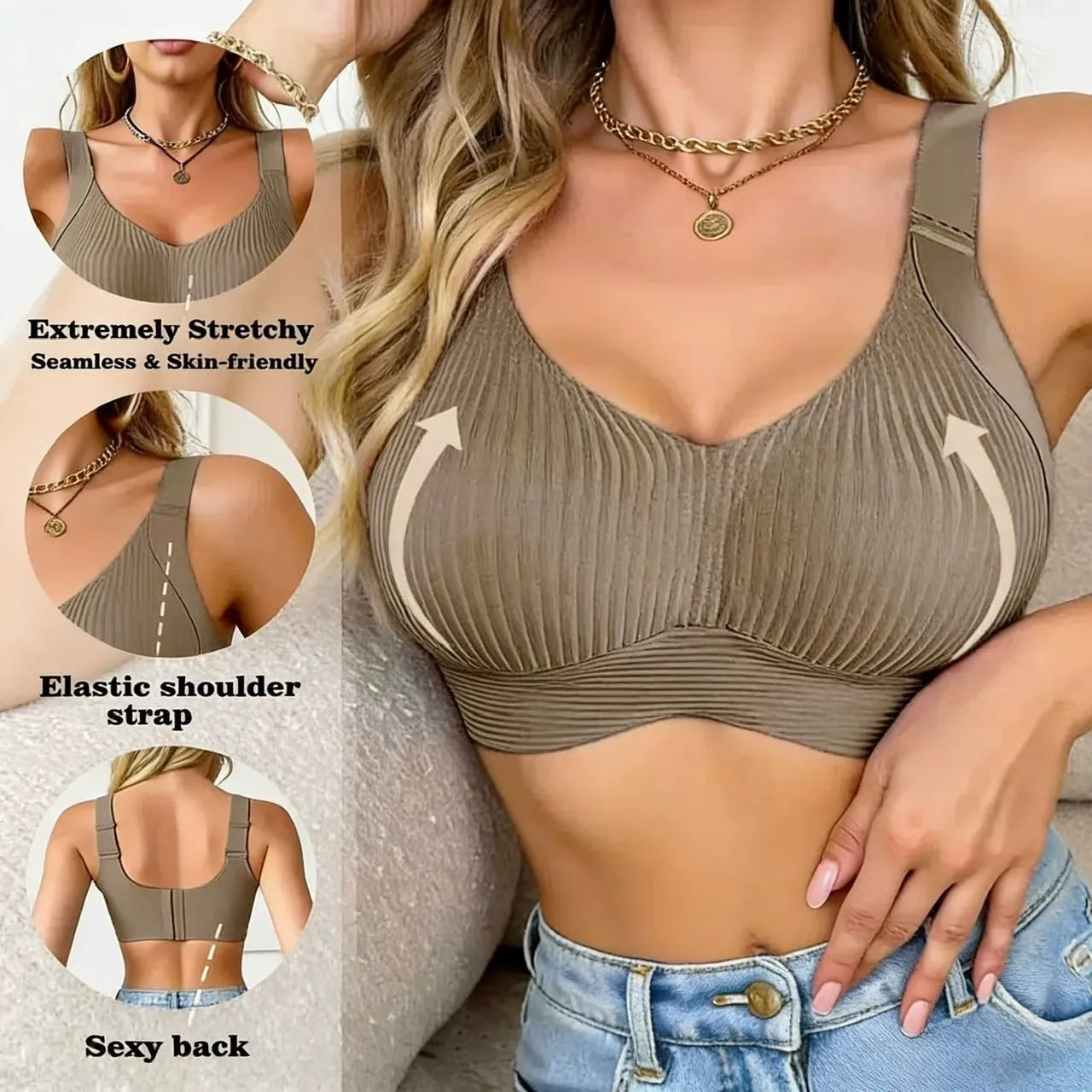 😍【Kupi enega, dobi enega brezplačno】Ženski enodelni modrček brez žice❤️【40–95 kg】Udobno in zračno