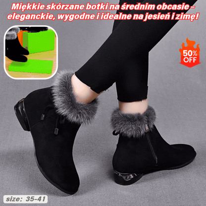 🔥【50% zniżki】【Promocja】Miękkie skórzane botki na średnim obcasie – eleganckie, wygodne i idealne na jesień i zimę!