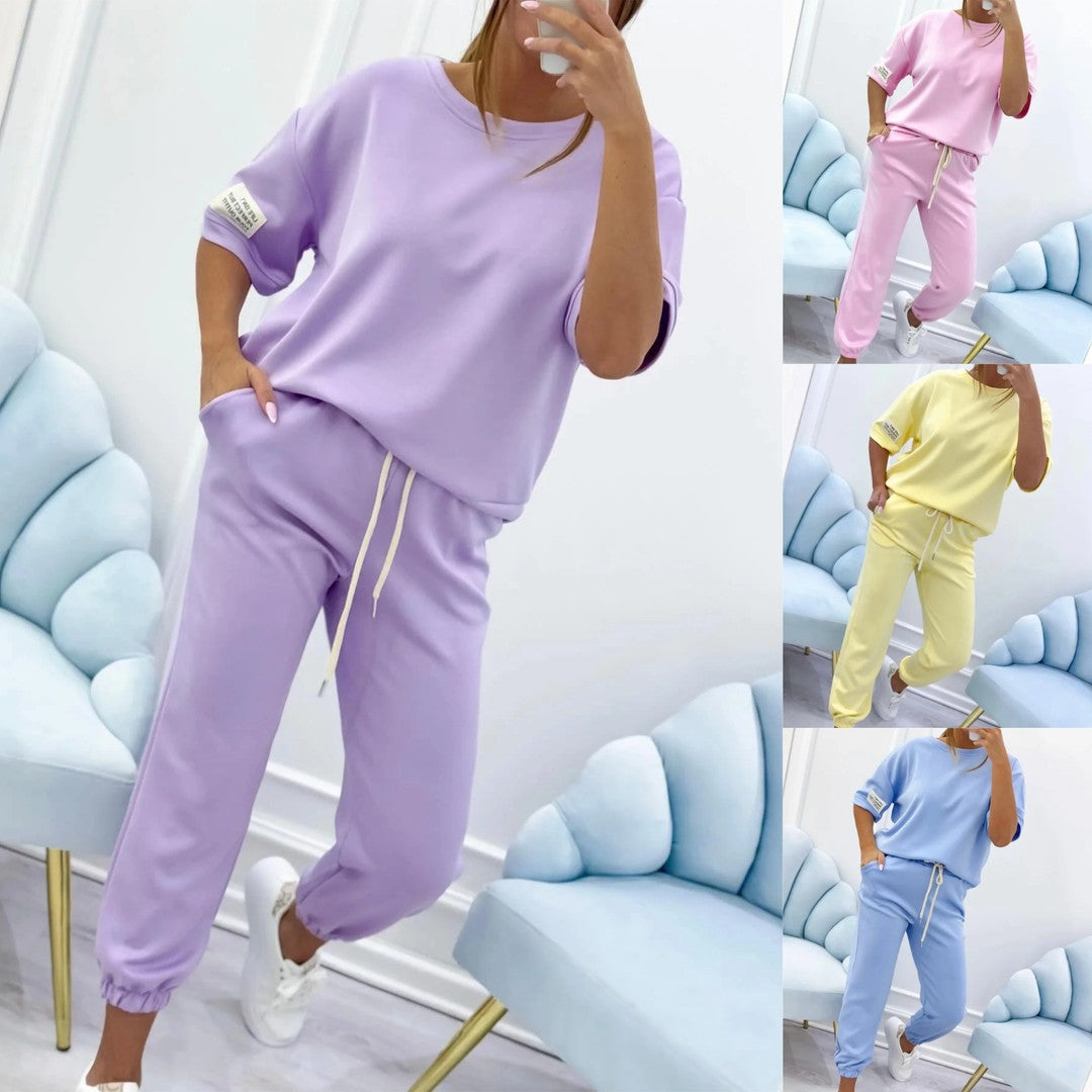 ⏳【S-5XL】Oferta ograniczona czasowo! ⏰ Damski zestaw casualowy, składający się z jednokolorowej bluzki i spodni. Płatność przy odbiorze.