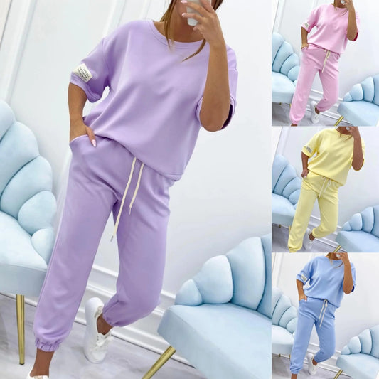 ⏳【S-5XL】Oferta ograniczona czasowo! ⏰ Damski zestaw casualowy, składający się z jednokolorowej bluzki i spodni. Płatność przy odbiorze.