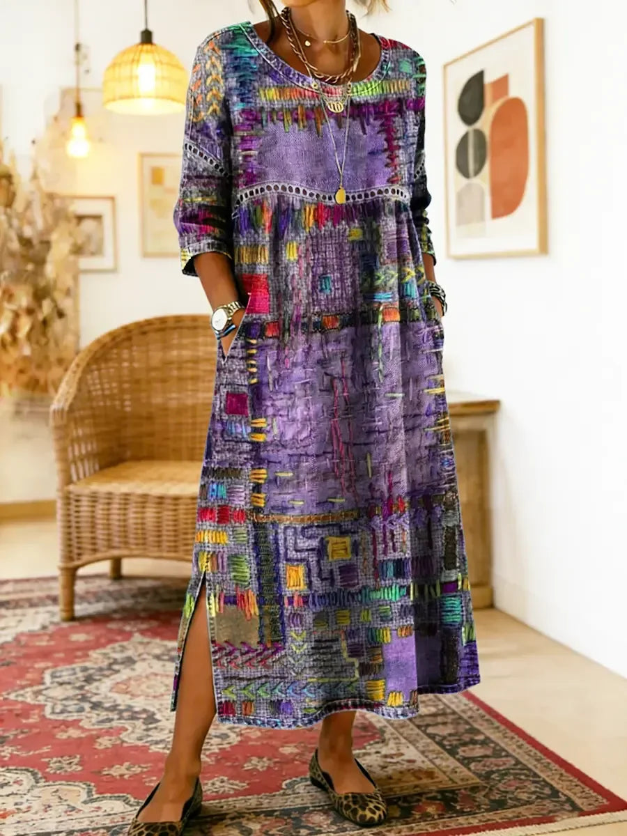 ✨ 50% zniżki!【S-5XL】Letnia sukienka w stylu retro z okrągłym dekoltem i nadrukiem – lekka, przewiewna, wyszczuplająca i łatwa w stylizacji.
