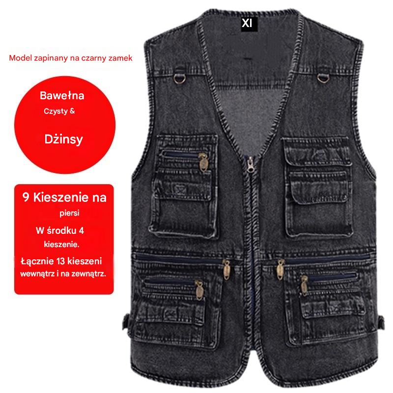 🔥 【Nowa kolekcja -50%】Męska kamizelka jeansowa z wieloma kieszeniami 【XL–7XL】 – trwała, oddychająca i wygodna