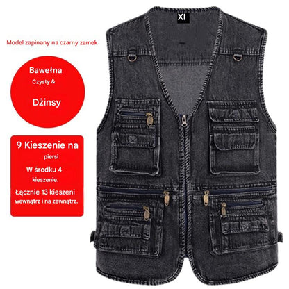 🔥 【Nowa kolekcja -50%】Męska kamizelka jeansowa z wieloma kieszeniami 【XL–7XL】 – trwała, oddychająca i wygodna