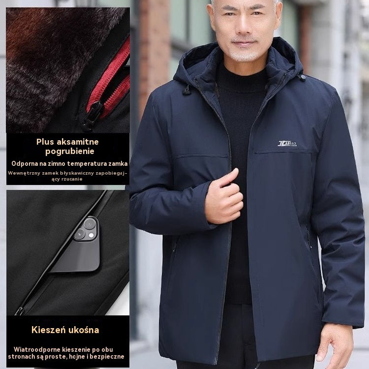 🔥【L-4XL】Moški debel plašč s flis podlogo, topla zimska oblačila za očete srednjih in starejših let