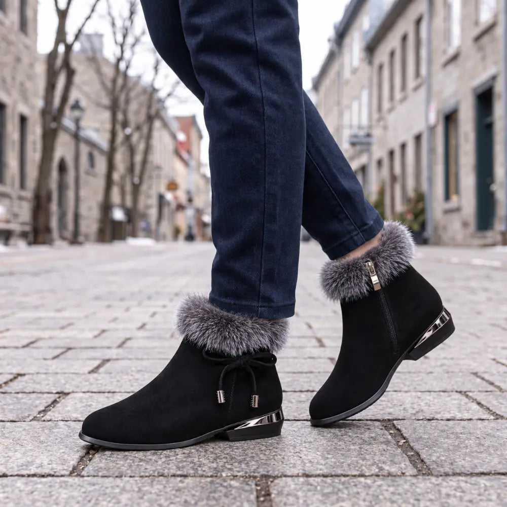 😍😍【35-41】Damskie botki na średnim obcasie, z okrągłym noskiem, wykonane z miękkiej czarnej skóry.
