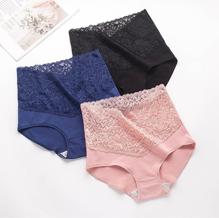 🔥【6 paketov】👙Antibakterijsko spodnje perilo iz bombažne čipke z visokim pasom