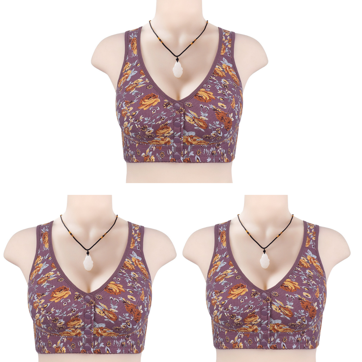 👙👙👙【Kupte 1 a získejte 2 zdarma】Nová podprsenka s měkkým předním potiskem, velká velikost podprsenka bez ocelových kroužků pro lidi středního a staršího věku