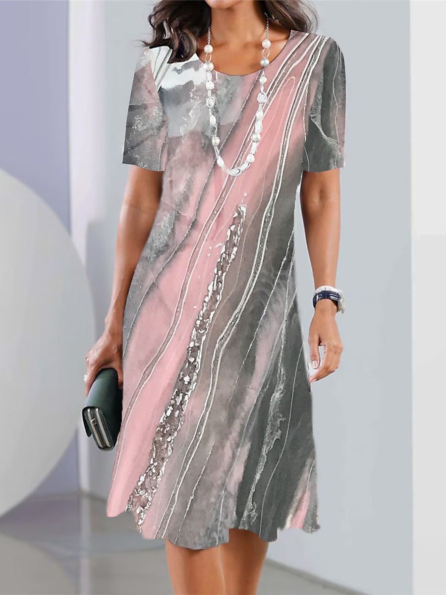 🔥【30% REDUCERE】【XS-5XL】🍂🍂Rochie midi nouă de primăvară și vară cu imprimeu, decolteu rotund și mânecă lungă