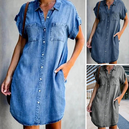 ✨✨【Сезонна промоция -50% 🔥】【S-5XL】Дамска рокля от деним с А-силует, свободна ✅️Плащане при доставка
