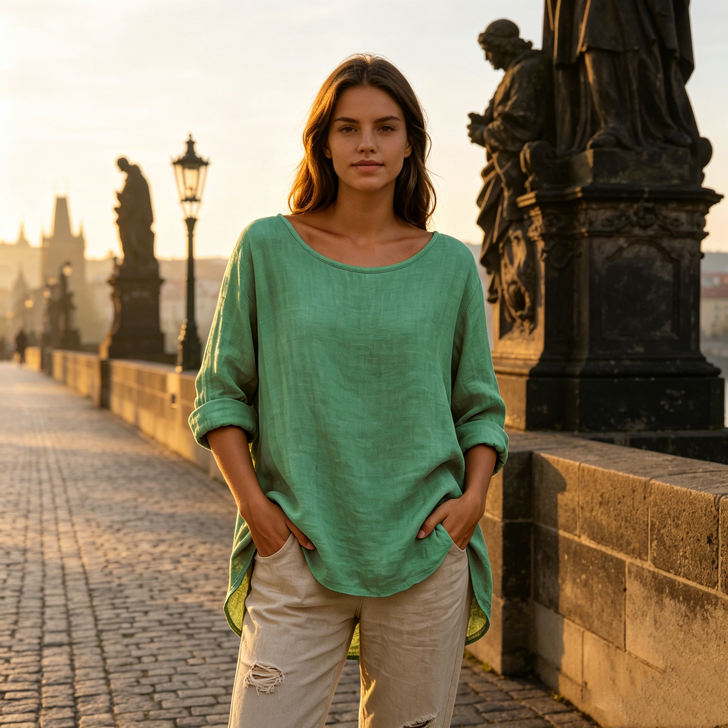 ✨【S–3XL】Modna bawełniano-lniana koszulka z okrągłym dekoltem, prosta i swobodna, przewiewna i uniwersalna.