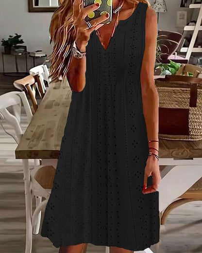 🧚‍♀️ 【50% popust 🔥】【S–5XL】😍 Nova poletna obleka za ženske, večje številke, enobarvna, brez rokavov, z V-izrezom in zračnim žakardovim vzorcem